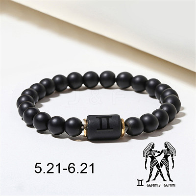 12 Constellations Theme Frosted Black Stone Round Beaded Stretch Bracelets for Women Men WG3EE4F-06-1