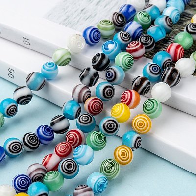 Handmade Millefiori Glass Round Beads Strands X-LK-R004-93-1