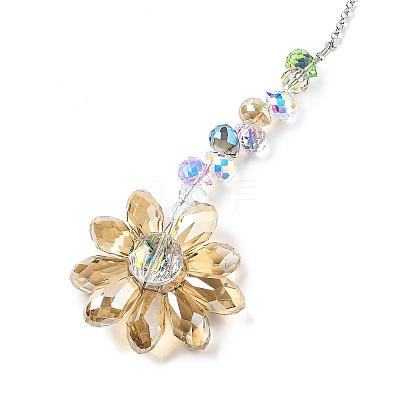 Glass Flower Hanging Suncatchers HJEW-C009-01D-1