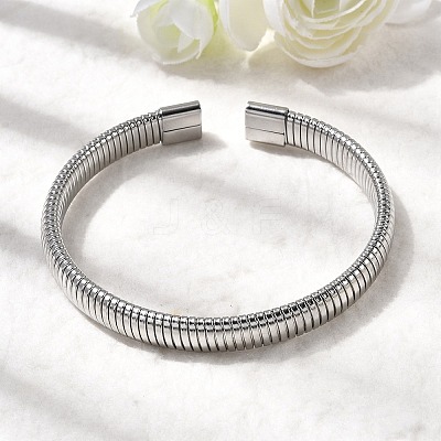 304 Stainless Steel Flat Snake Chains Cuff Bangles for Women BJEW-A067-05P-1