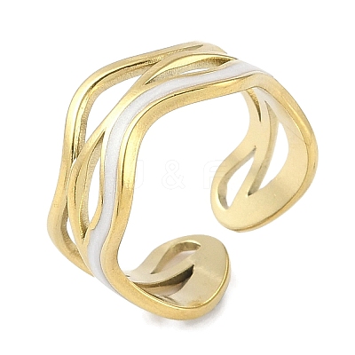 Ion Plating(IP) 304 Stainless Steel Enamel Wave Cuff Finger Rings RJEW-L107-074G-01-1