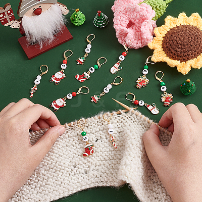 Christmas Theme Alloy Enamel with Rhinestone Pendant Stitch Markers HJEW-AB00351-1