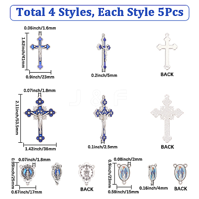 20Pcs 4 Styles DIY Blue Rosary Alloy Enamel Pendant and Link Findings Kits FIND-SC0021-26-1