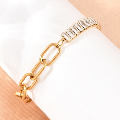 304 Stainless Steel Pave Clear Cubic Zirconia Link Bracelets BJEW-D460-10G-1