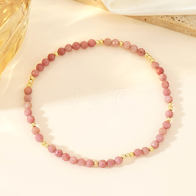 Natural Rhodonite Round Beads Stretch Bead Bracelets for Women CQ7665-1-1