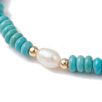 Synthetic Turquoise Rondelle & Natural Pearl Beaded Stretch Bracelets BJEW-JB09918-08-1
