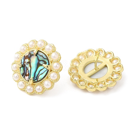 Natural Shell Flower Stud Earrings with Plastic Pearl Beaded EJEW-E599-04G-03-1