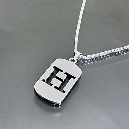 Rectangle with Laser Cut Letter 201 Stainless Steel Initial Pendant Necklaces WGA5E8C-08-1