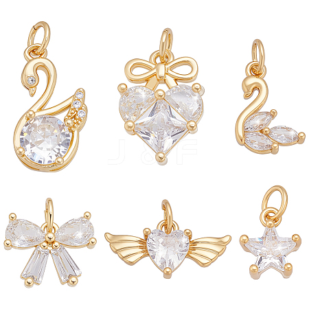 12Pcs 6 Styles Brass Micro Pave Cubic Zirconia Pendants ZIRC-WR0001-08-1