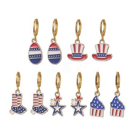 5 Pairs 5 Styles Independence Day Brass Huggie Hoop Earring Sets EJEW-JE05856-1