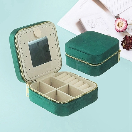 2-Tier Square Velvet Jewelry Storage Zipper Boxes with Mirror Inside PW-WG25899-05-1