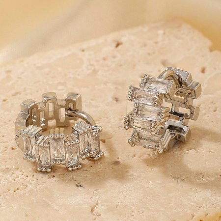 Fashion Brass with Rhinestone Hoop Earrings HA6606-2-1