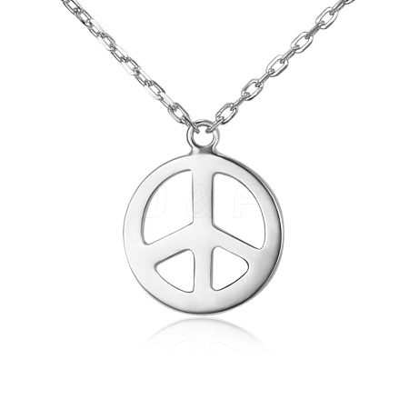 TINYSAND 925 Sterling Silver Peace Sign Pendant Necklaces TS-N269-S-1