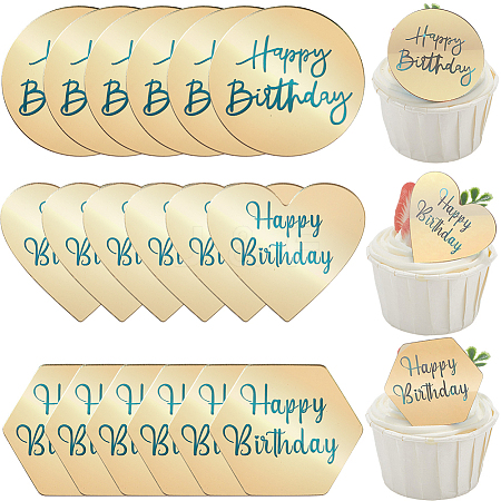 21Pcs 3 Styles Mirror Effect Acrylic Birthday Cupcake Insert Card Decoration AJEW-SP0001-66B-1