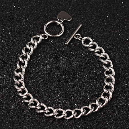 Heart 304 Stainless Steel Curb Chain Bracelets X-BJEW-K058-P-1
