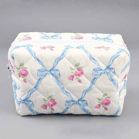 Flower Print Cotton & Polyester Cosmetic Zipper Bag AJEW-WH20002-74B-1