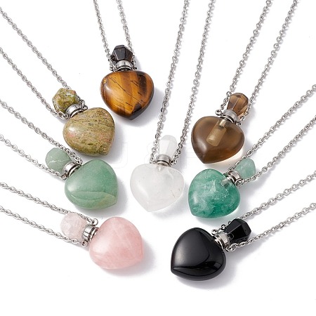 Openable Heart Natural & Synthetic Mixed Stone Perfume Bottle Pendant Necklaces for Women NJEW-F296-05P-1