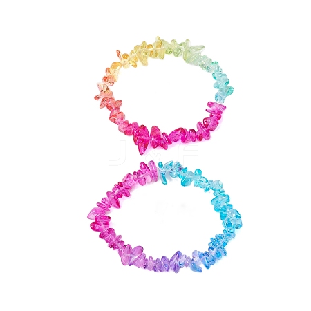 Rainbow Color Glass Chip Beaded Stretch Bracelets for Women BJEW-JB10778-1