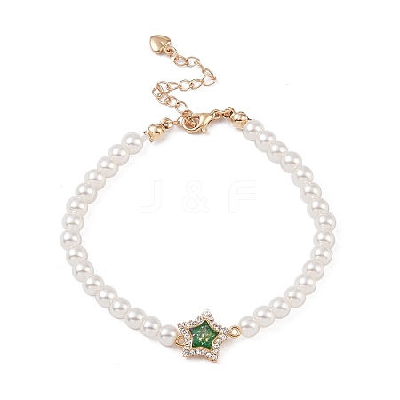 Brass Pave Clear Cubic Zirconia Star Link Chain Bracelets LS-BJEW-M321-01B-1