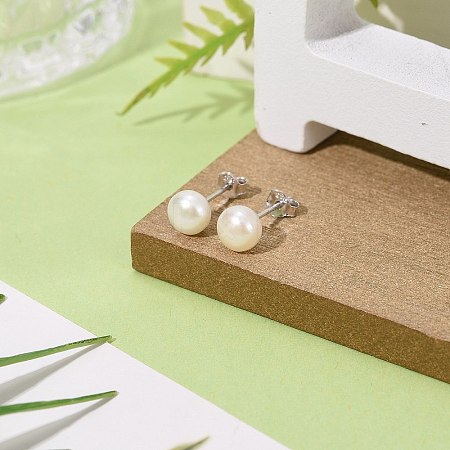 Anti-Tarnish Pearl Ball Stud Earrings EJEW-Q701-01A-1