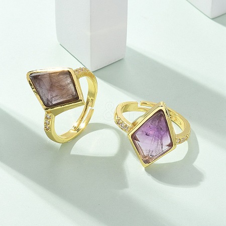 Rhombus Natural Amethyst Finger Rings RJEW-B113-01G-08-1