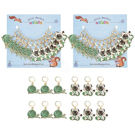 Alloy Enamel Yarn Ball & Cat Charm Locking Stitch Markers HJEW-PH01721-1