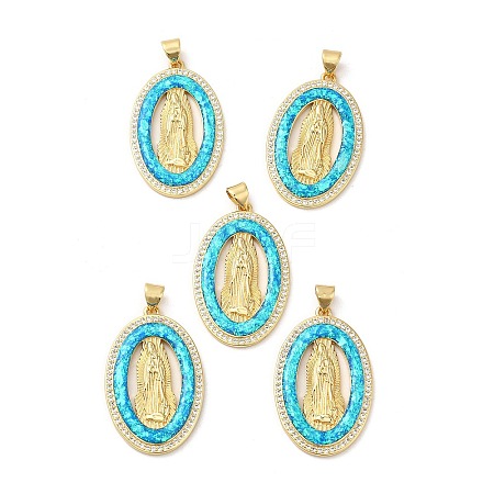 Rack Plating Brass Micro Pave Cubic Zirconia with Synthetic Opal Pendants KK-D088-22G-1