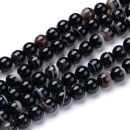 Natural Black Agate Bead Strands G-R412-19-8mm-1