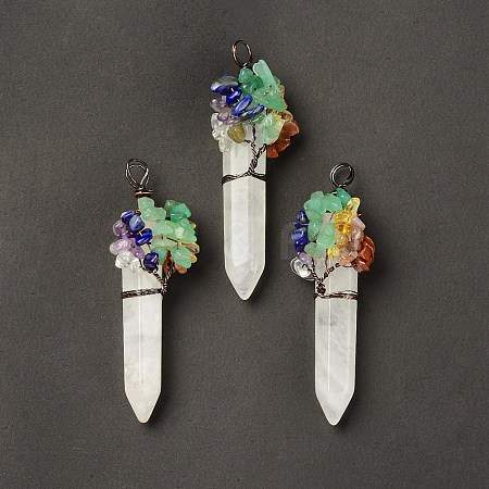 7 Chakra Pointed Natural Quartz Crystal Big Pendants G-C012-01R-11-1