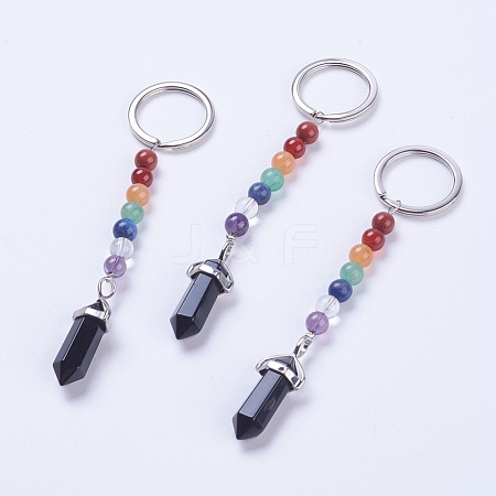 Natural & Dyed Black Agate Chakra Pointed Keychain KEYC-P040-D07-1