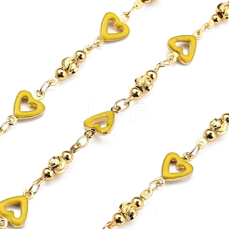 Brass Heart Link Chains KK-D368-03G-C-1
