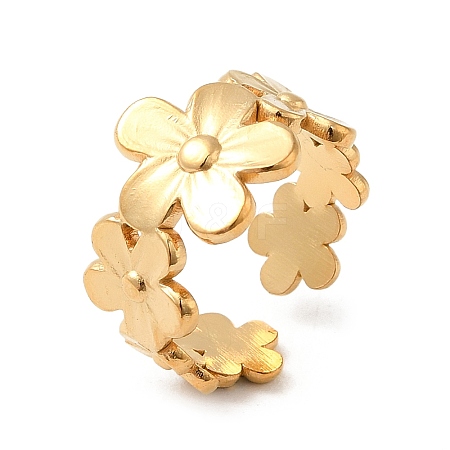 304 Stainless Steel Flower Open Cuff Rings for Women RJEW-D012-09G-1