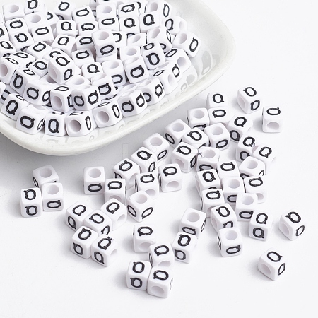 White Cube Letter Acrylic Beads X-PL37C9308-Q-1