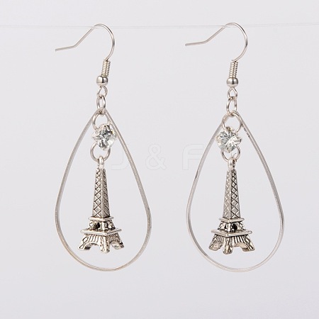 Tibetan Style Eiffel Tower Dangle Earrings  with Brass Drop Linking Rings and Brass Earring Hooks X-EJEW-JE01401-1