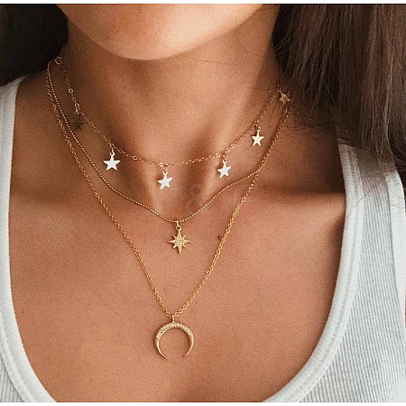 Alloy 3 Layer Necklaces for Women WG9523E-03-1