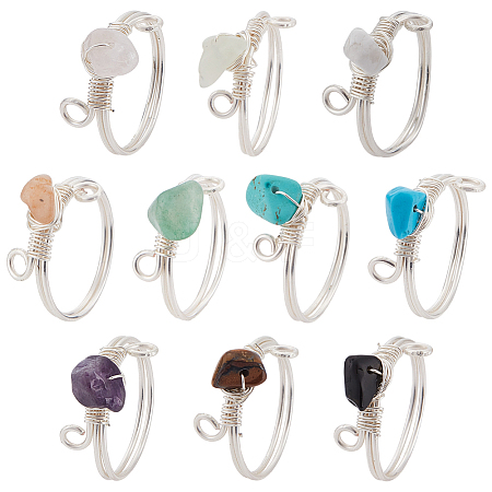 10Pcs Natural & Synthetic Gemstone Finger Rings RJEW-HY00005-1
