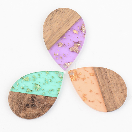 Transparent Resin & Walnut Wood Pendants X-RESI-S389-037A-B-1