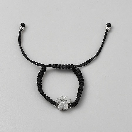 Paw Print Stainless Steel Bead Link Bracelets BJEW-WH0016-95P-1