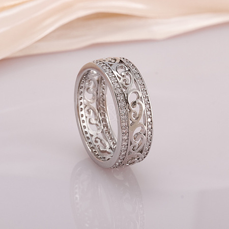 Hollow Out Flower Brass Micro Pave Clear Cubic Zirconia Finger Rings FS-WGD1340-01-1