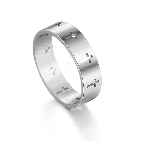 Stainless Steel Cross Finger Ring RELI-PW0001-003C-P-1
