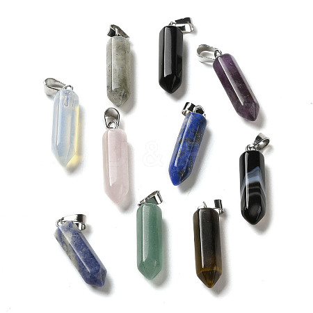 Natural & Synthetic Mixed Gemstone Pointed Pendants G-K354-06P-1