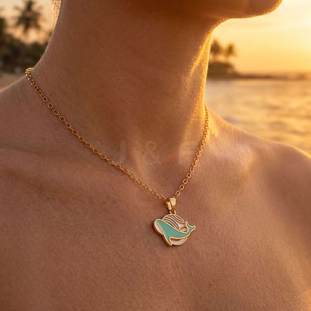 Ocean 304 Stainless Steel Enamel Whale Pendant Necklaces for Women WG3A0C9-02-1