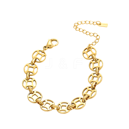 304 Stainless Steel Coin Link Chain Bracelets STAS-OY012-96G-1