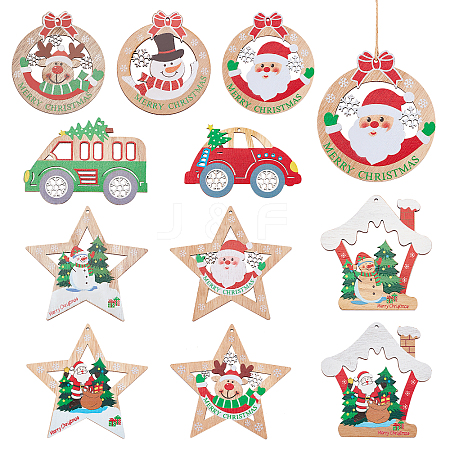 22Pcs 11 Style Christmas Theme Natural Wood Big Pendants WOOD-CA0001-51-1