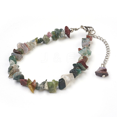 Natural Indian Agate Chip Beads Anklets AJEW-AN00229-06-1