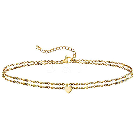 Summer Beach 201 Stainless Steel Cable Chain Heart Link Double Layer Anklets for Women FS-WG8E132-06-1