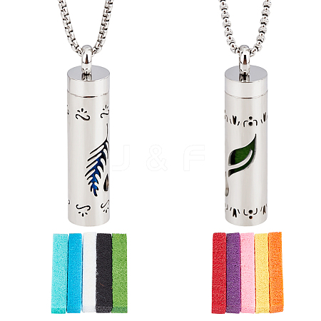 2Pcs 2 Styles Anti-Tarnish Stainless Steel Mini Hollow Column Perfume Bottle Necklaces NJEW-DR0001-02A-1