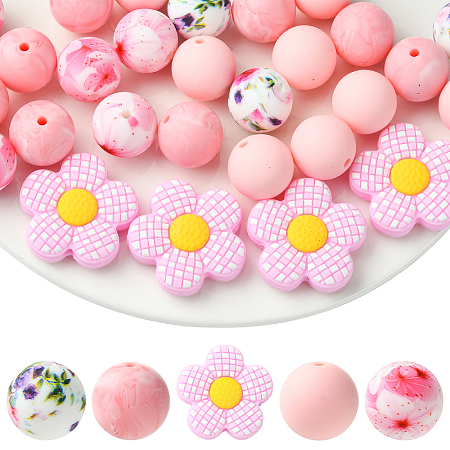 30Pcs 5 Styles Silicone Focal Beads SIL-YW0002-21D-1