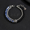 Natural Blue Spot Jasper and Frosted Obsidian Round Beaded 2-Strand Bracelets with 201 Stainless Steel Wheat Chains for Men Women NT5911-2-1