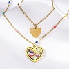 304 Stainless Steel & Plastic Colorful Heart Pendant Double Layer Necklaces for Women NJEW-U032-11G-2